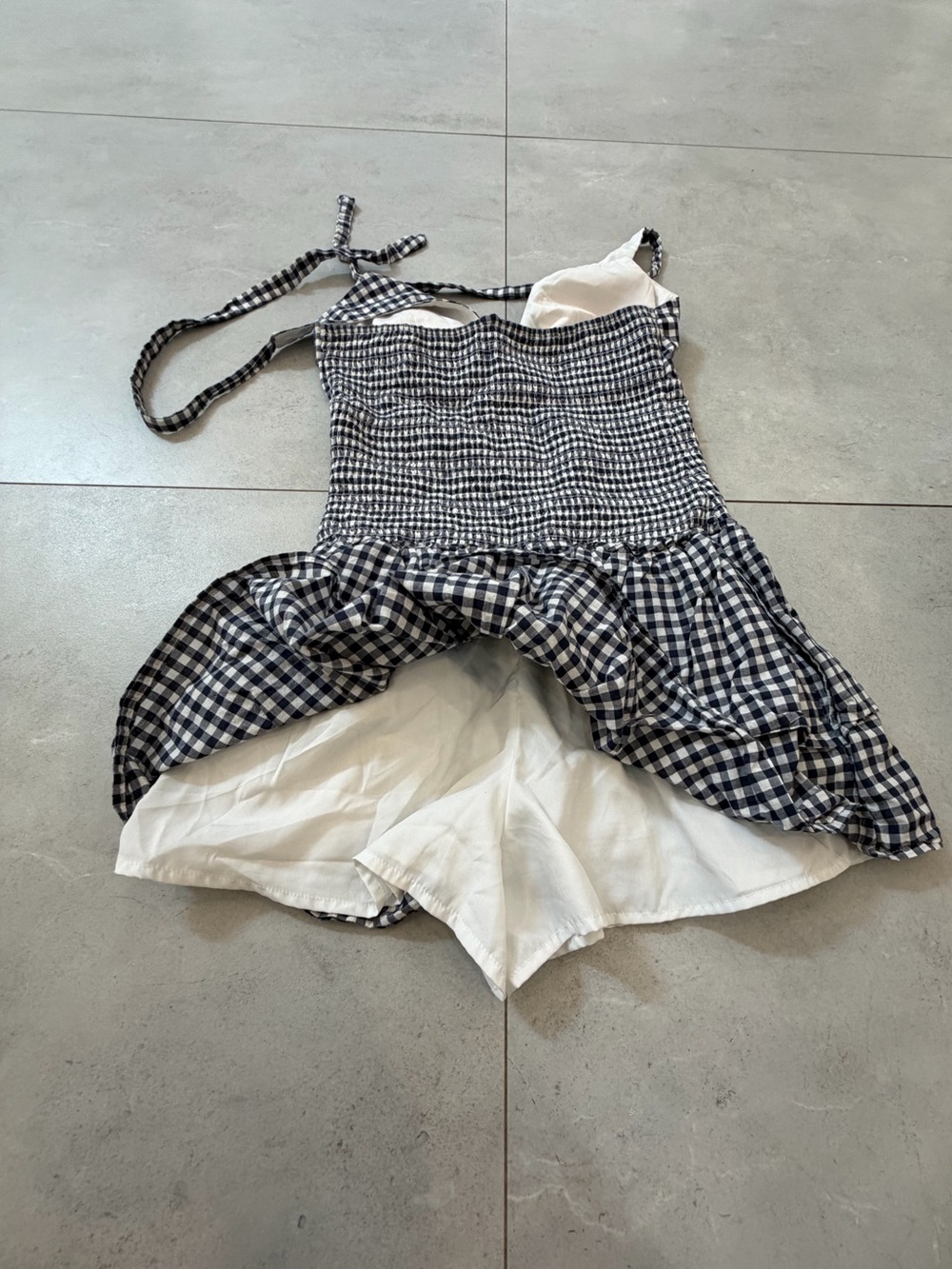 Hollister Gingham Halter Romper Dress Navy & White Built-In Shorts |Size M - Picture 5 of 5